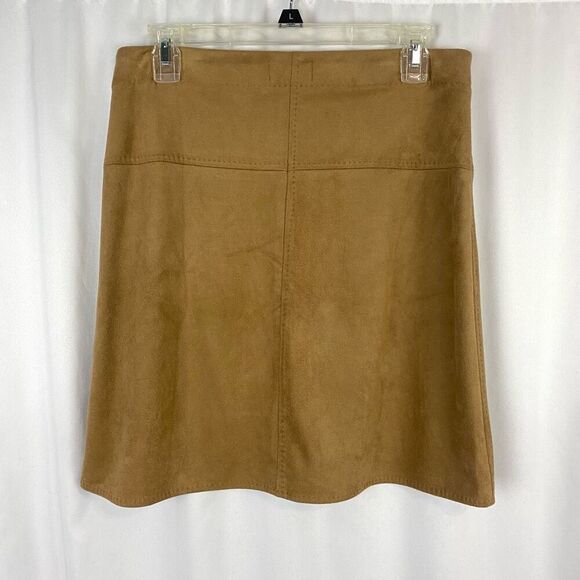 M.S.S.P. Max Studio Mini Skirt Tan Soft Faux Suede A-Line 70s Retro Style - Picture 4 of 6